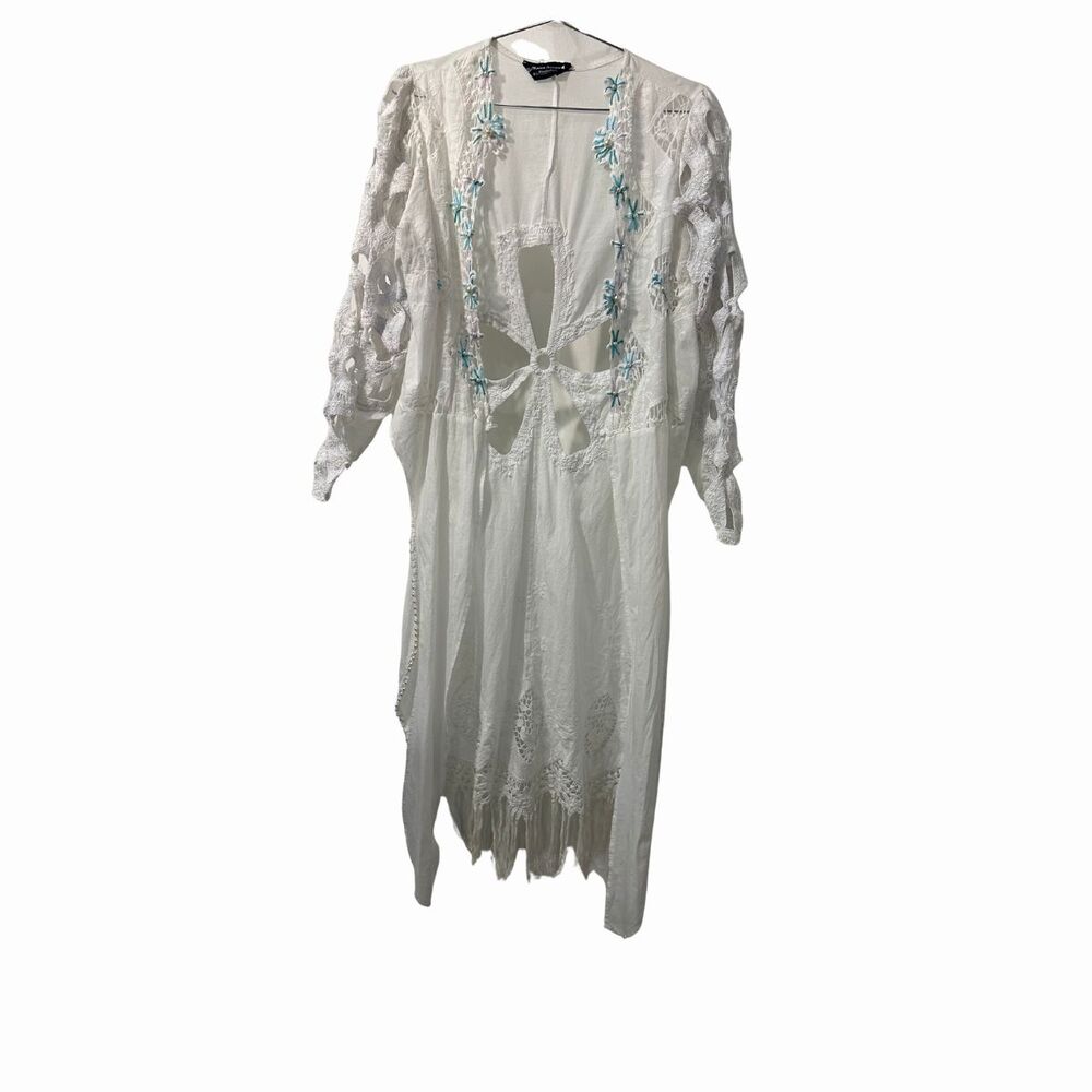 Myriam A.  Pearl Embellished Embroidered Cutout Midi Dress White